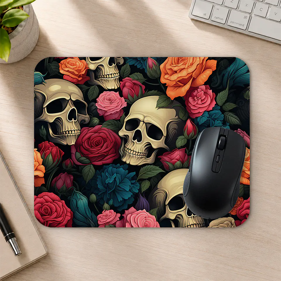 Mousepad 20x24 cm - Diseño Calaveras con Rosas Multicolor 2