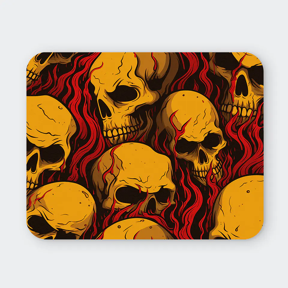 Mousepad 20x24 cm - Diseño Calaveras Amarillas con Fuego Rojo 1