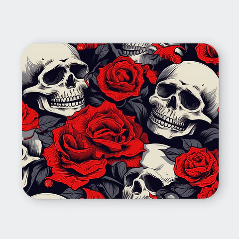 Mousepad 20x24 cm - Diseño Calaveras con Rosas Rojas Clásicas
