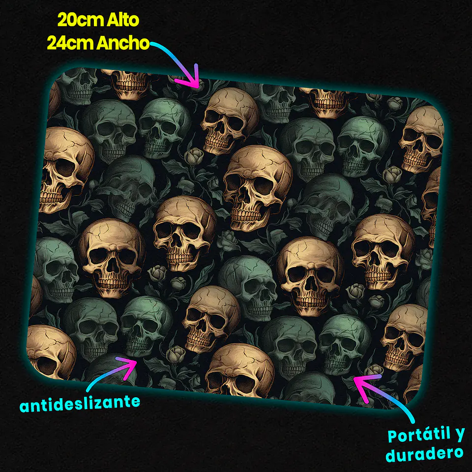 Mousepad 20x24 cm - Diseño Calaveras Verdes Vintage 3