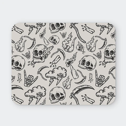 Mousepad 20x24 cm - Diseño Calaveras Doodle Blanco y Negro