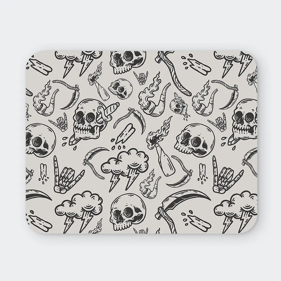 Mousepad 20x24 cm - Diseño Calaveras Doodle Blanco y Negro 1