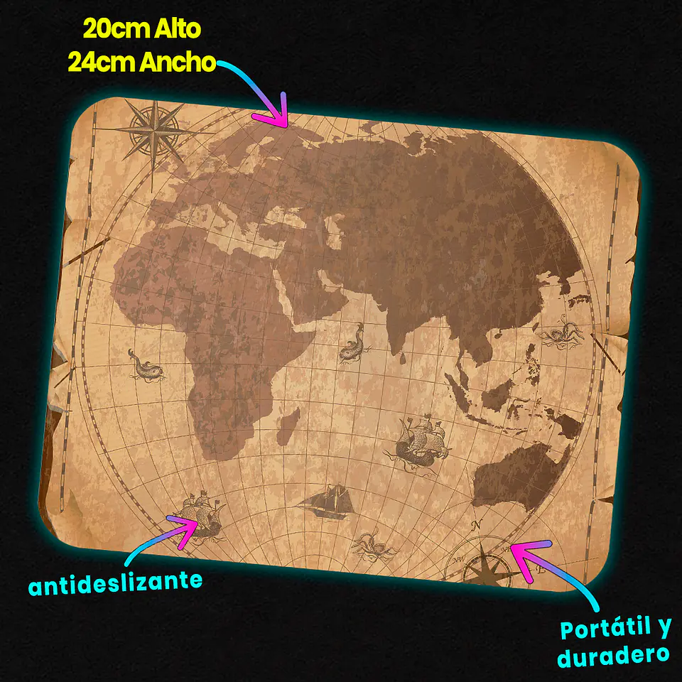 Mousepad 20x24 cm - Diseño Mapa Antiguo Sepia 3