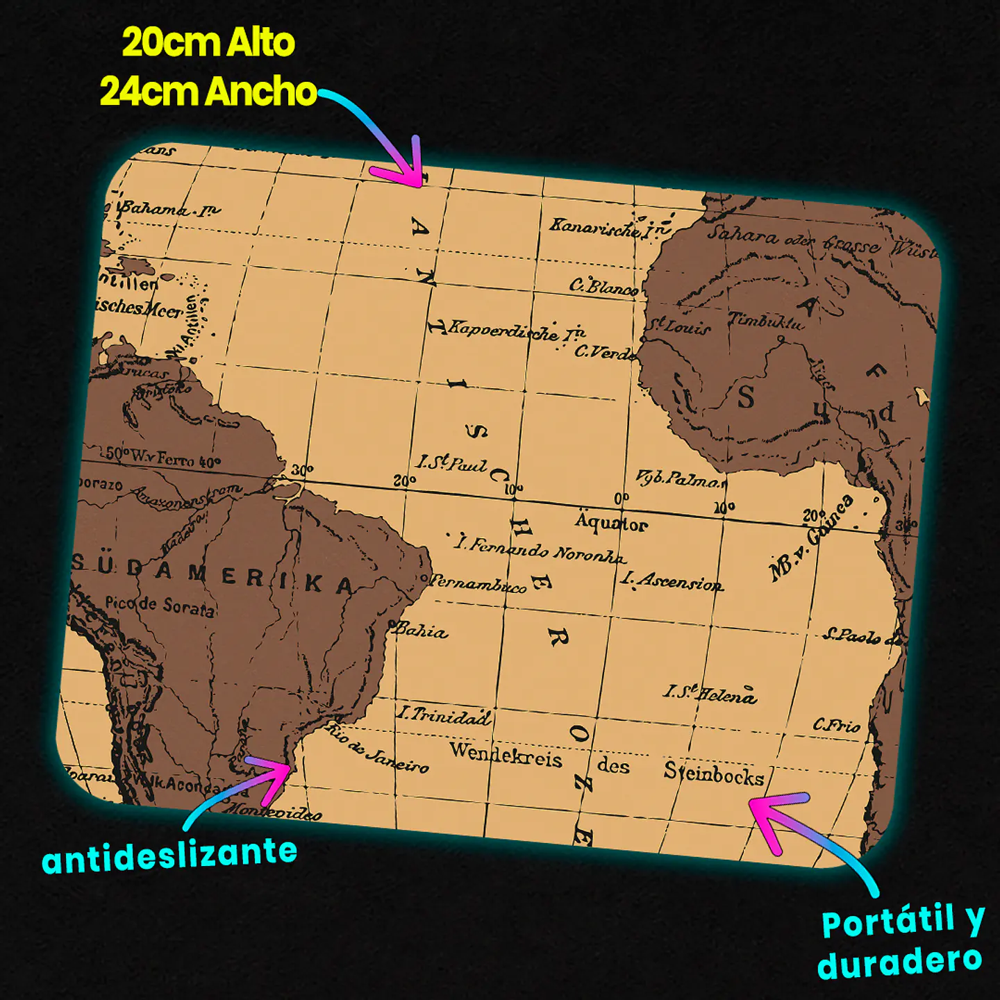 Mousepad 20x24 cm - Diseño Mapa Antiguo América y África 3