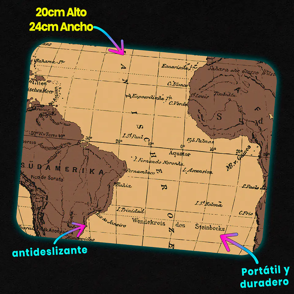 Mousepad 20x24 cm - Diseño Mapa Antiguo América y África 3
