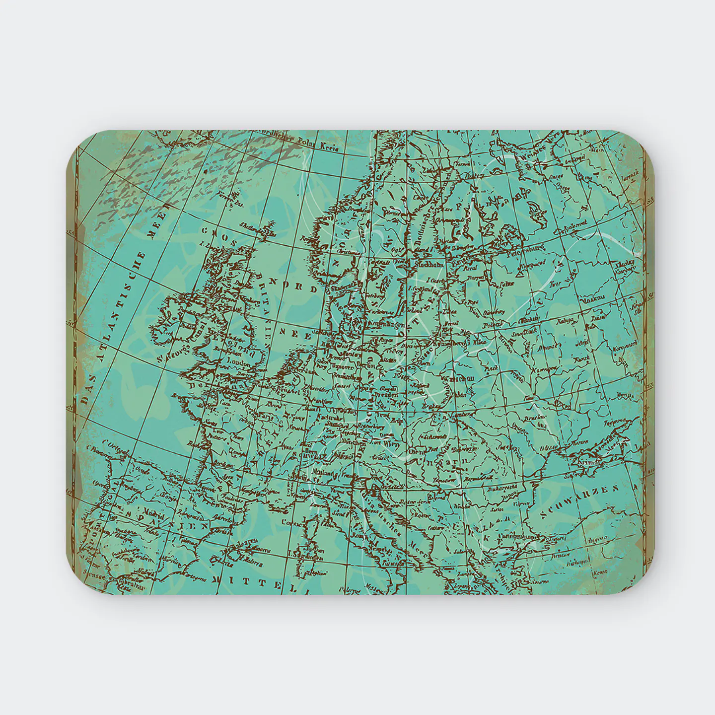 Mousepad 20x24 cm - Diseño Mapa Antiguo Europa Turquesa 1