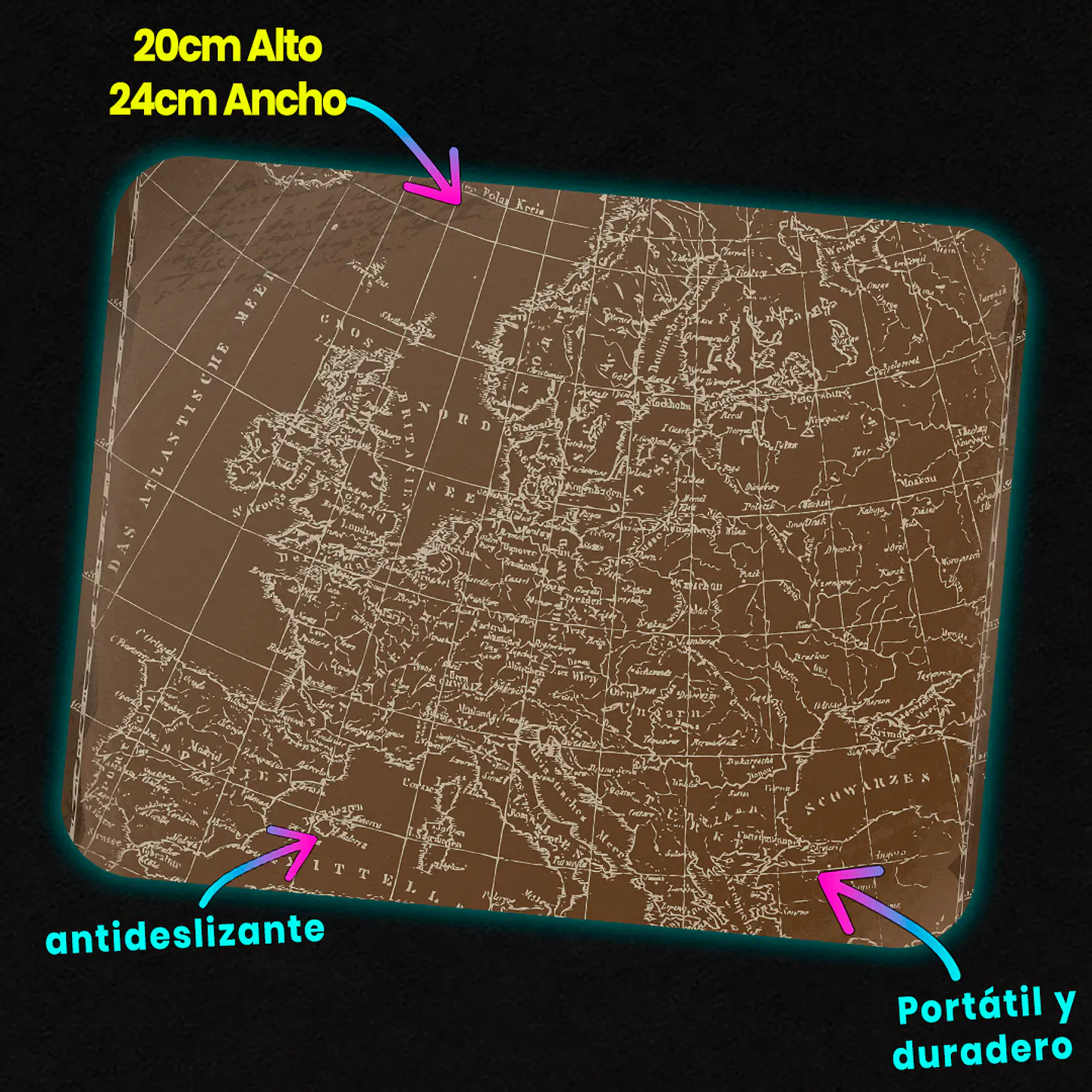 Mousepad 20x24 cm - Diseño Mapa Antiguo Europa Café 3