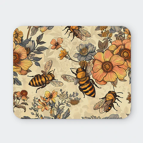 Mousepad 20x24 cm - Diseño Abejas con Flores Vintage