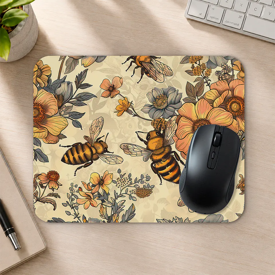 Mousepad 20x24 cm - Diseño Abejas con Flores Vintage 2