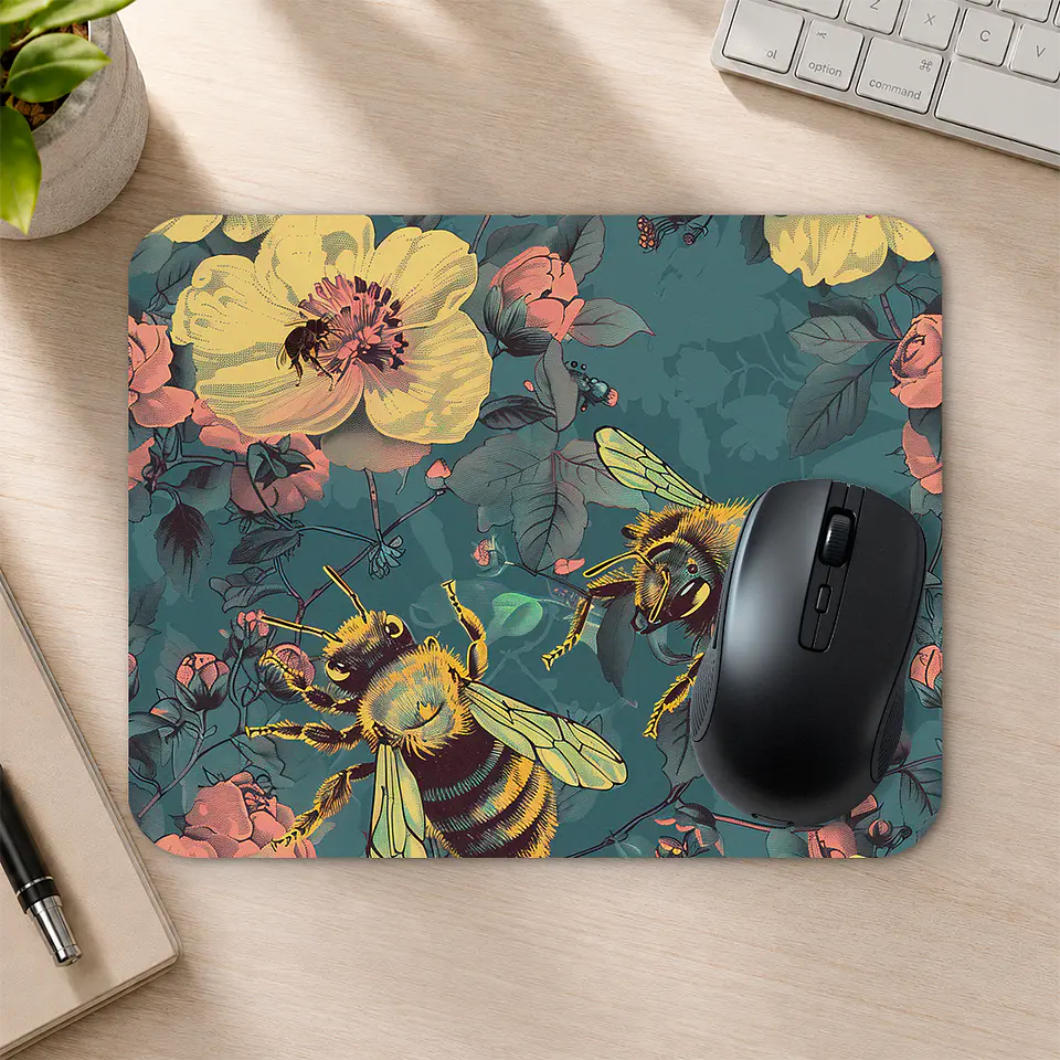 Mousepad 20x24 cm - Diseño Abejas con Flores Turquesa 2