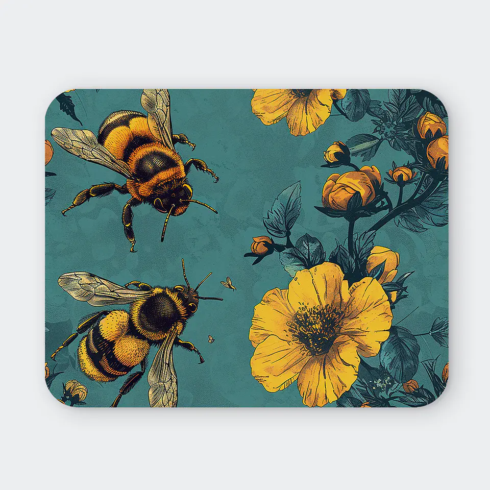Mousepad 20x24 cm - Diseño Abejas con Flores Amarillas 1