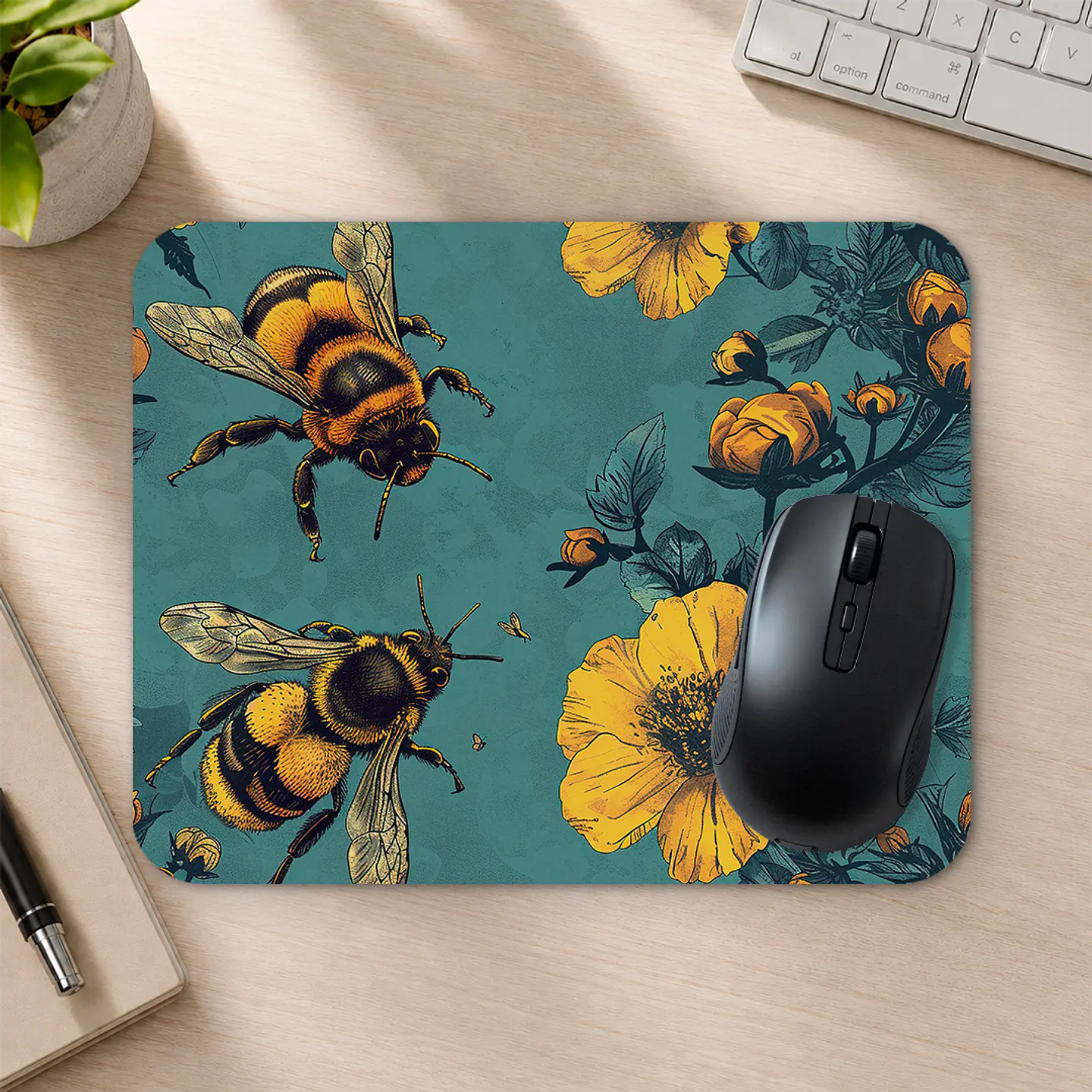 Mousepad 20x24 cm - Diseño Abejas con Flores Amarillas 2