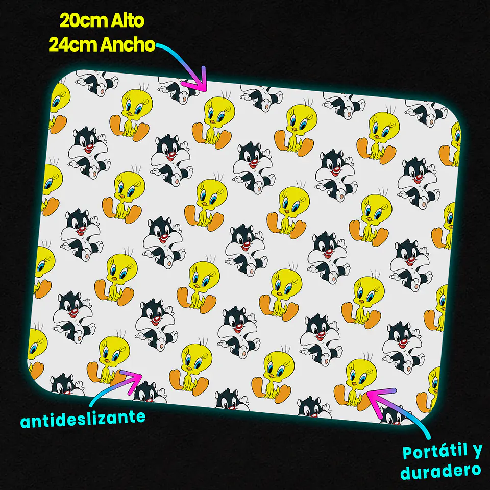 Mousepad 20x24 cm - Diseño Piolín y Silvestre Retro 3