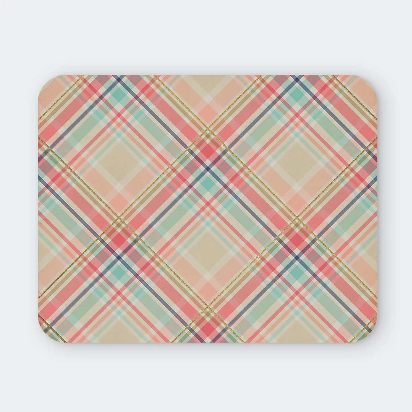 Mousepad 20x24 cm - Diseño Cuadrillé Pastel Rosa y Turquesa 1