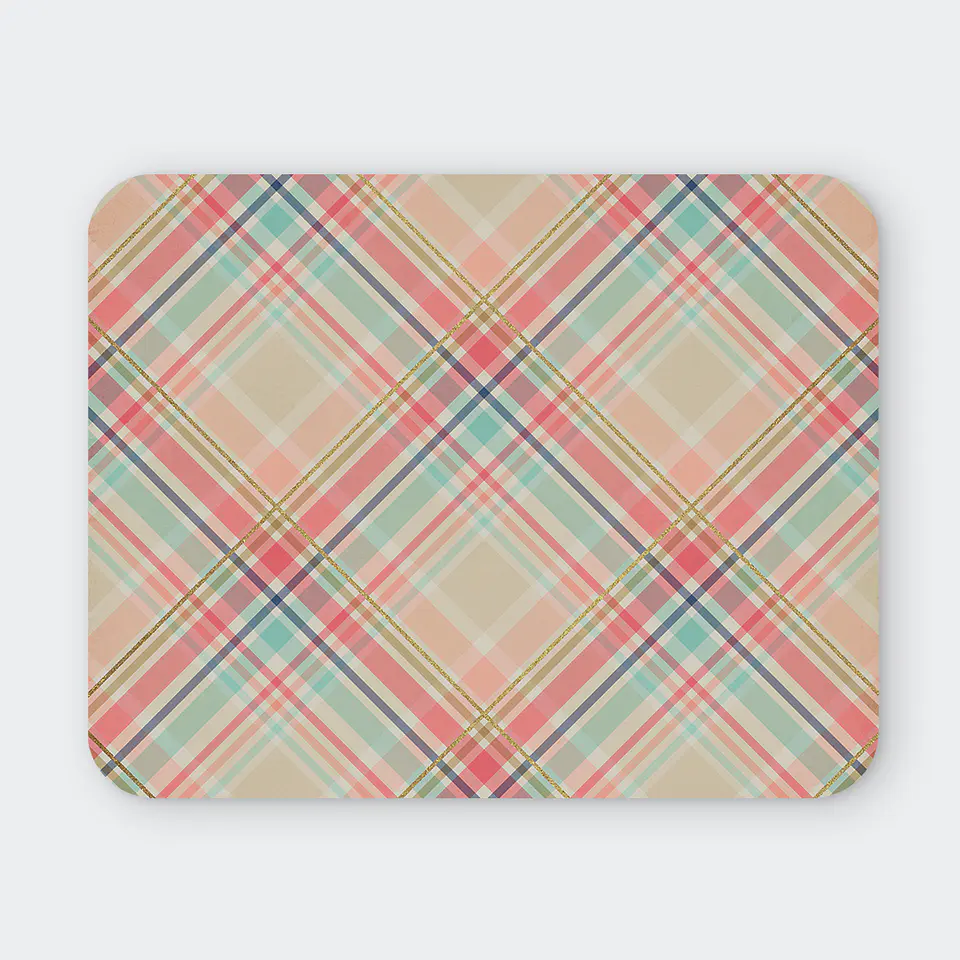 Mousepad 20x24 cm - Diseño Cuadrillé Pastel Rosa y Turquesa 1