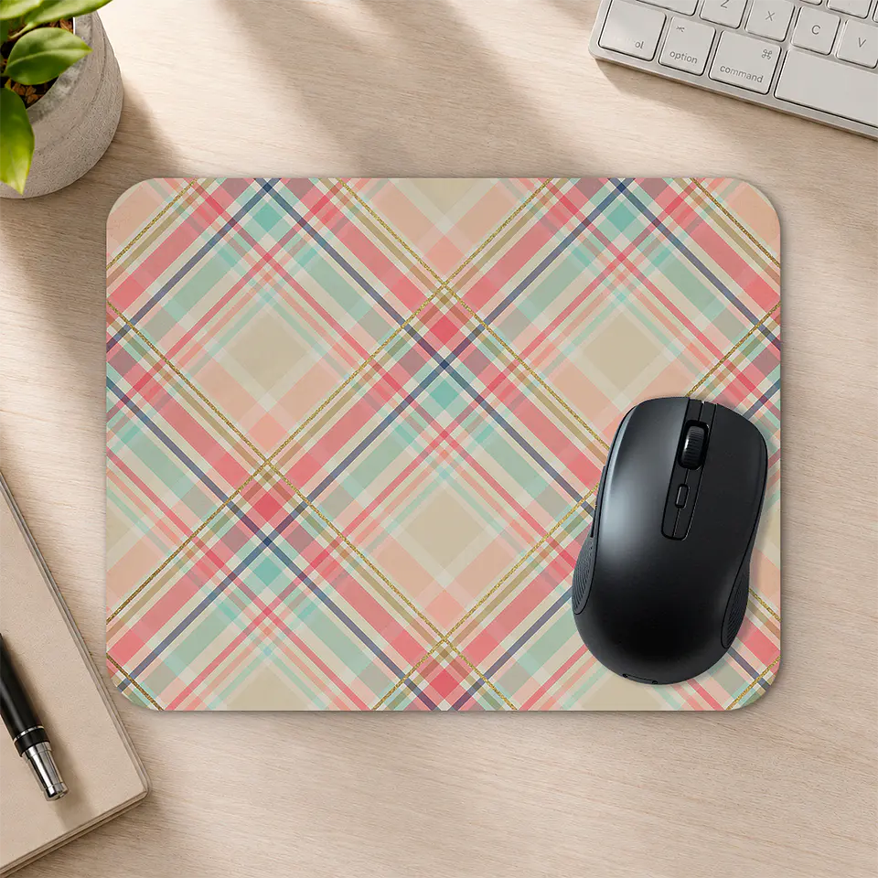 Mousepad 20x24 cm - Diseño Cuadrillé Pastel Rosa y Turquesa 2