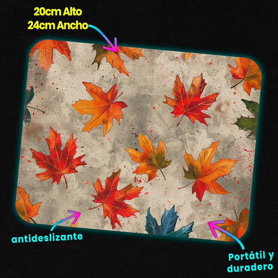 Mousepad 20x24 cm - Diseño Hojas de Otoño sobre Fondo Gris 3