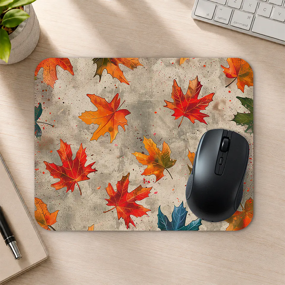Mousepad 20x24 cm - Diseño Hojas de Otoño sobre Fondo Gris 2