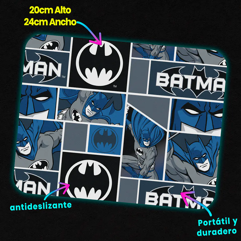 Mousepad 20x24 cm - Diseño Batman Cómic Azul 3