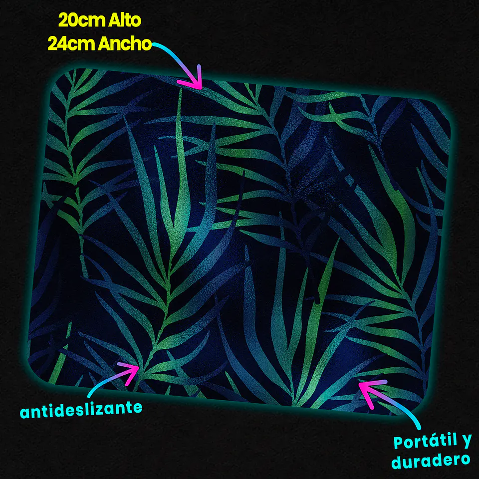 Mousepad 20x24 cm - Diseño Hojas Tropicales Azul y Verde 3