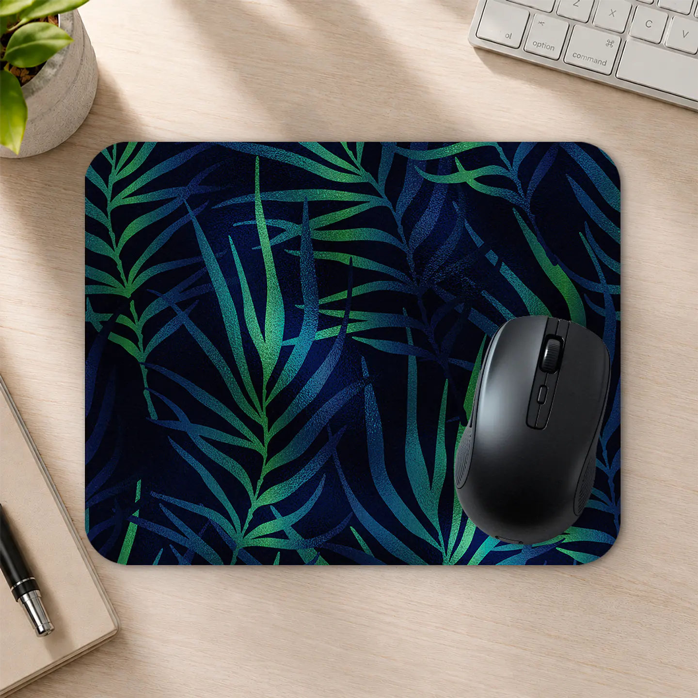 Mousepad 20x24 cm - Diseño Hojas Tropicales Azul y Verde 2