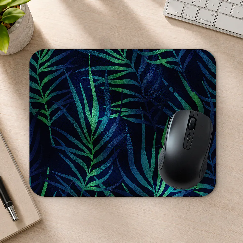 Mousepad 20x24 cm - Diseño Hojas Tropicales Azul y Verde 2