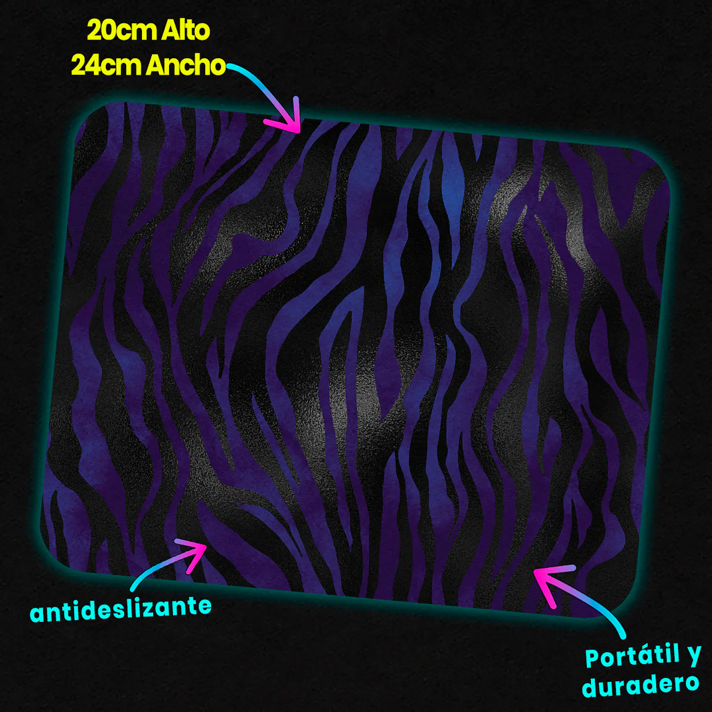 Mousepad 20x24 cm - Diseño Animal Print Cebra Morado y Azul 3