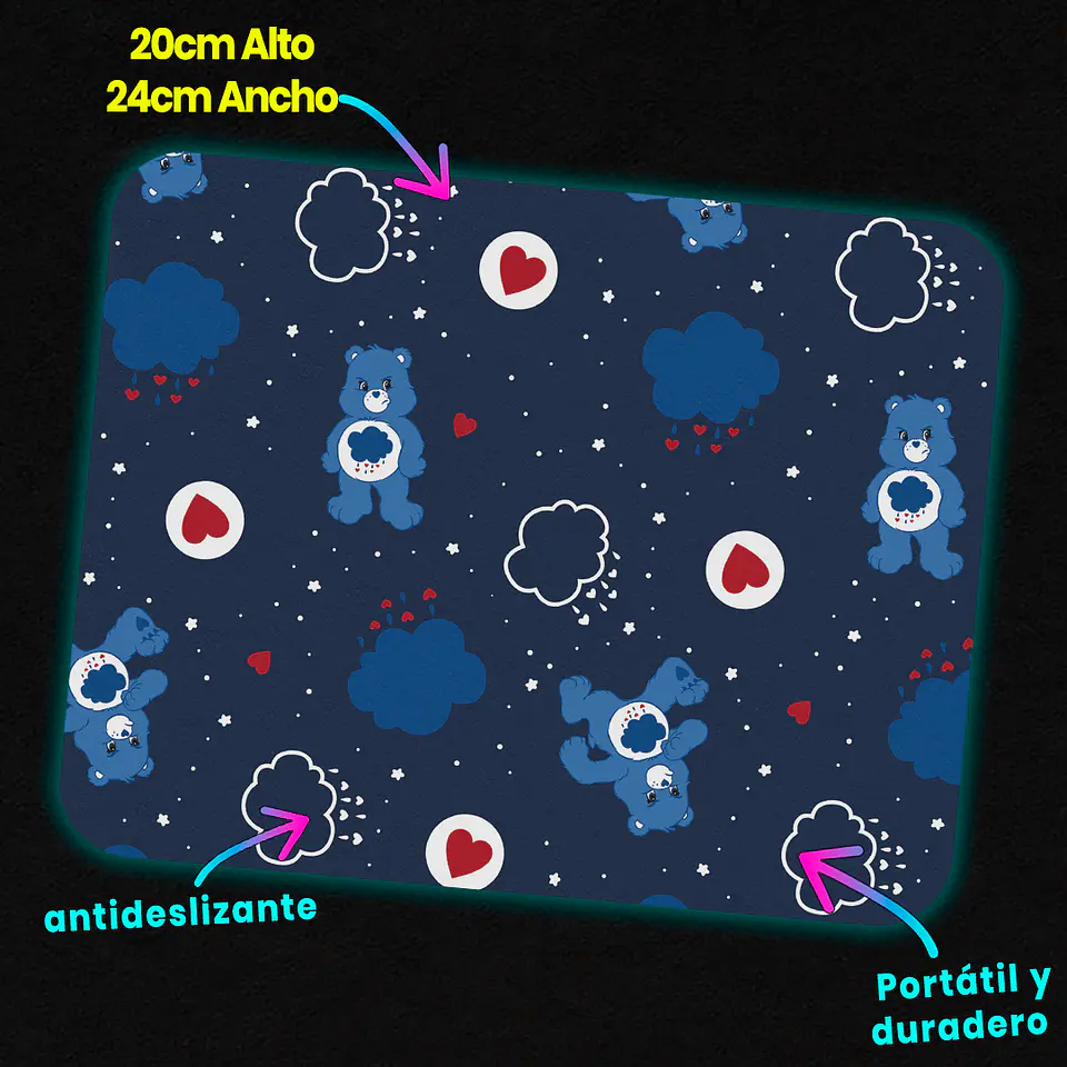Mousepad 20x24 cm - Diseño Osito Cariñosito Gruñón Azul 3
