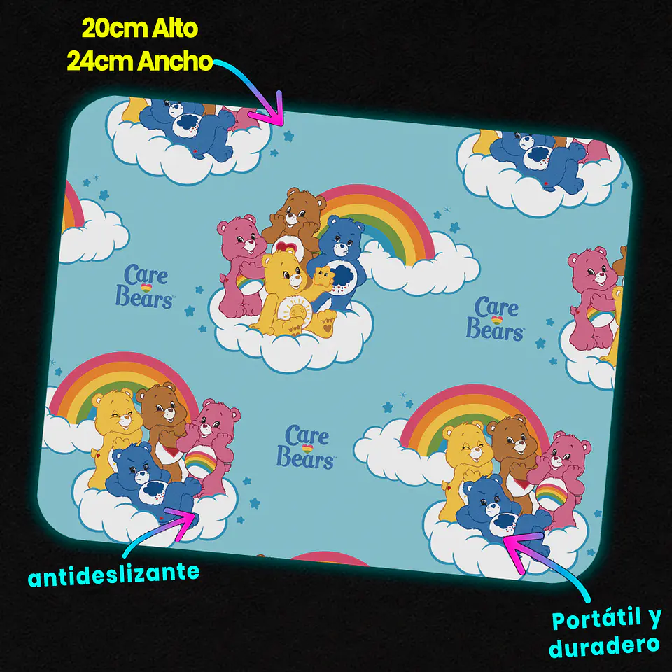 Mousepad 20x24 cm - Diseño Ositos Cariñositos Care Bears Arcoíris 3