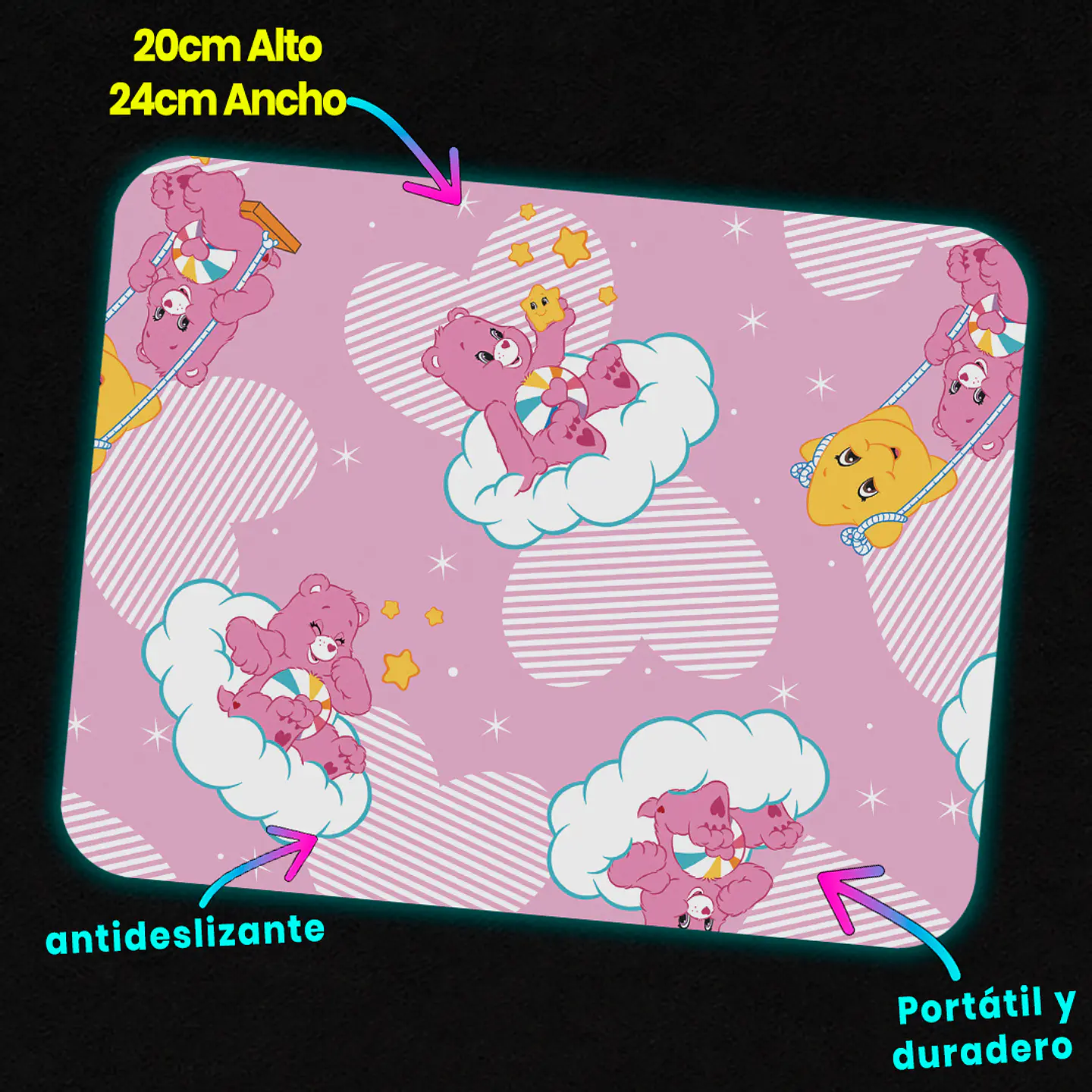 Mousepad 20x24 cm - Diseño Ositos Cariñositos Rosado con Nubes 3