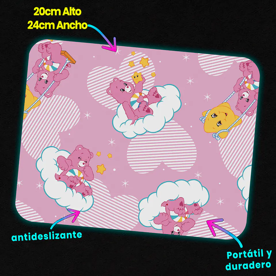 Mousepad 20x24 cm - Diseño Ositos Cariñositos Rosado con Nubes 3