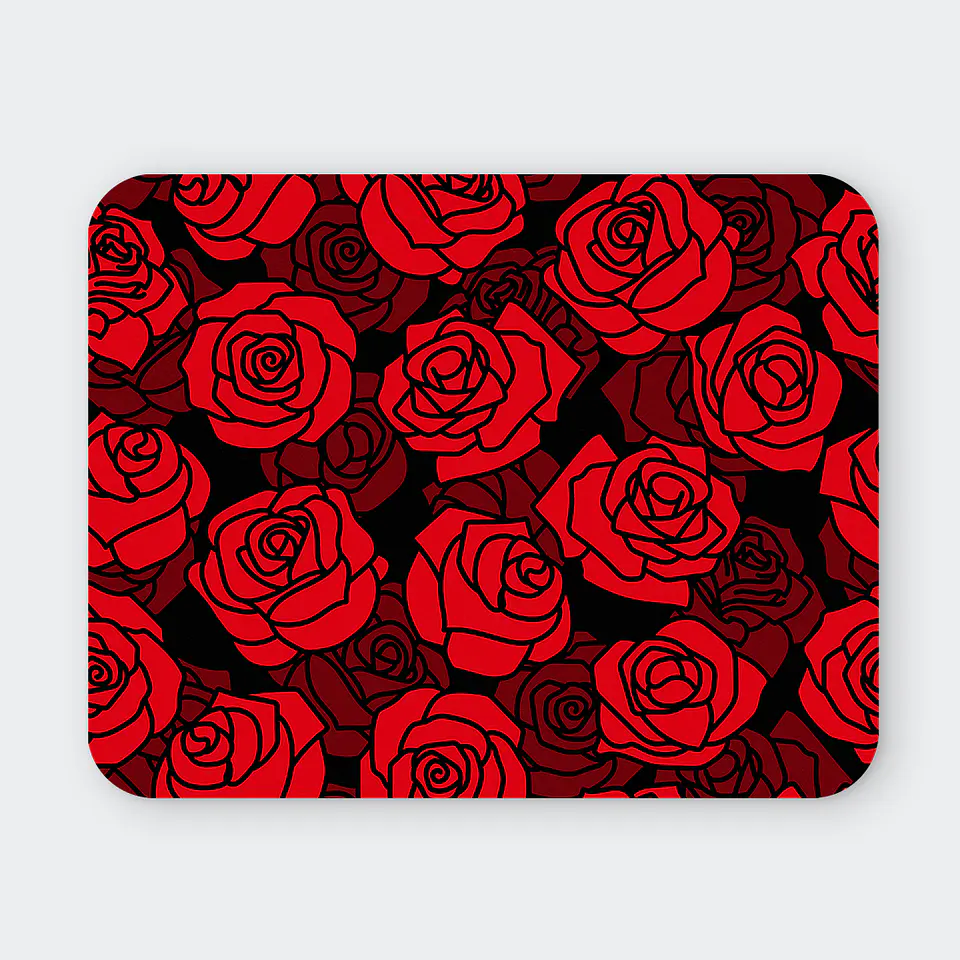 Mousepad 20x24 cm - Diseño Rosas Rojas sobre Fondo Negro 1