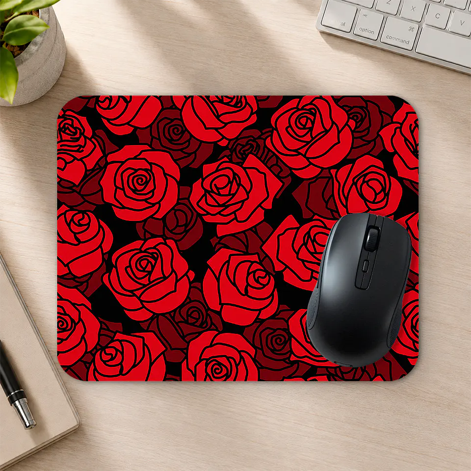 Mousepad 20x24 cm - Diseño Rosas Rojas sobre Fondo Negro 2