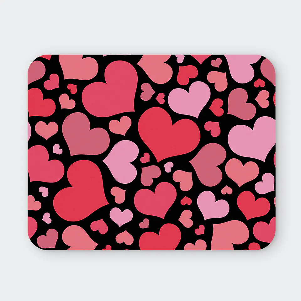 Mousepad 20x24 cm - Diseño Corazones Rosados sobre Fondo Negro 1