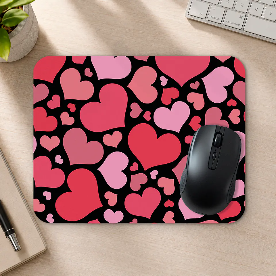 Mousepad 20x24 cm - Diseño Corazones Rosados sobre Fondo Negro 2