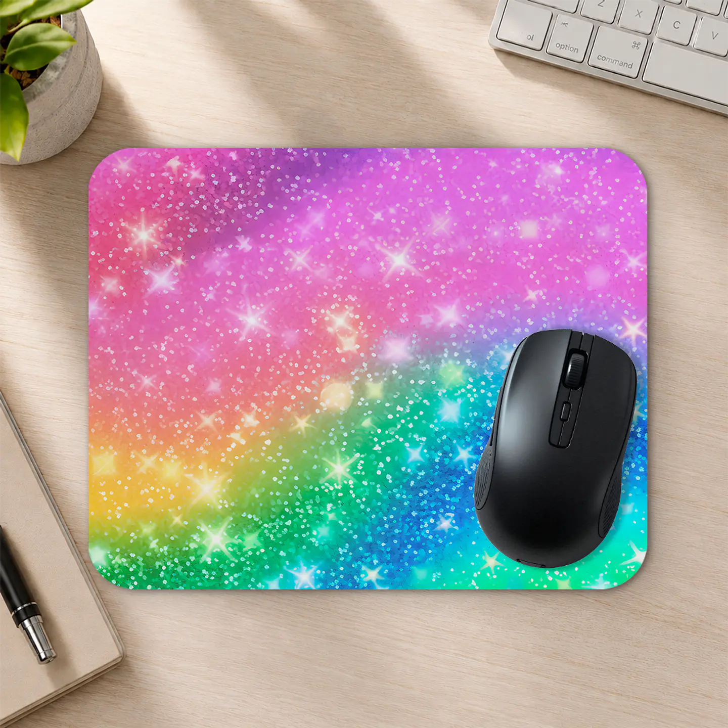 Mousepad 20x24 cm - Diseño Arcoíris Glitter Pastel 2