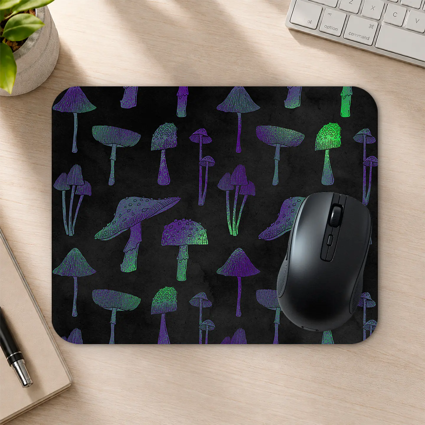 Mousepad 20x24 cm - Diseño Hongos Mágicos Morado y Verde 2