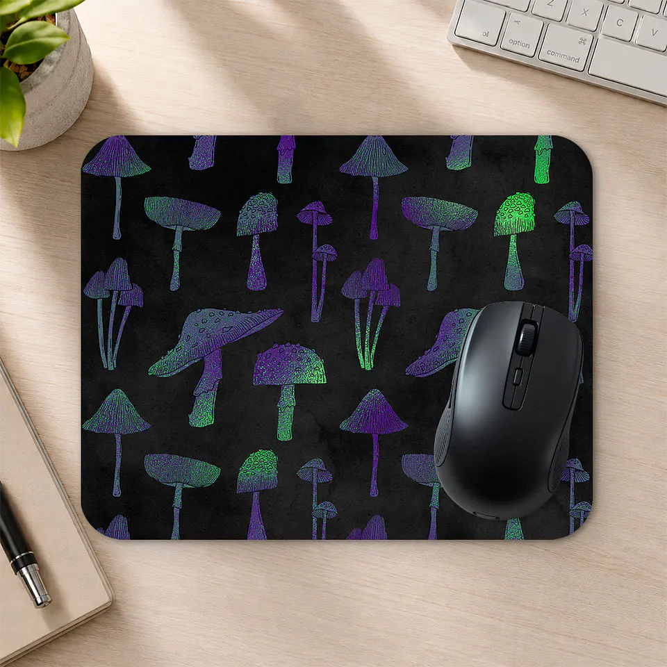 Mousepad 20x24 cm - Diseño Hongos Mágicos Morado y Verde 2