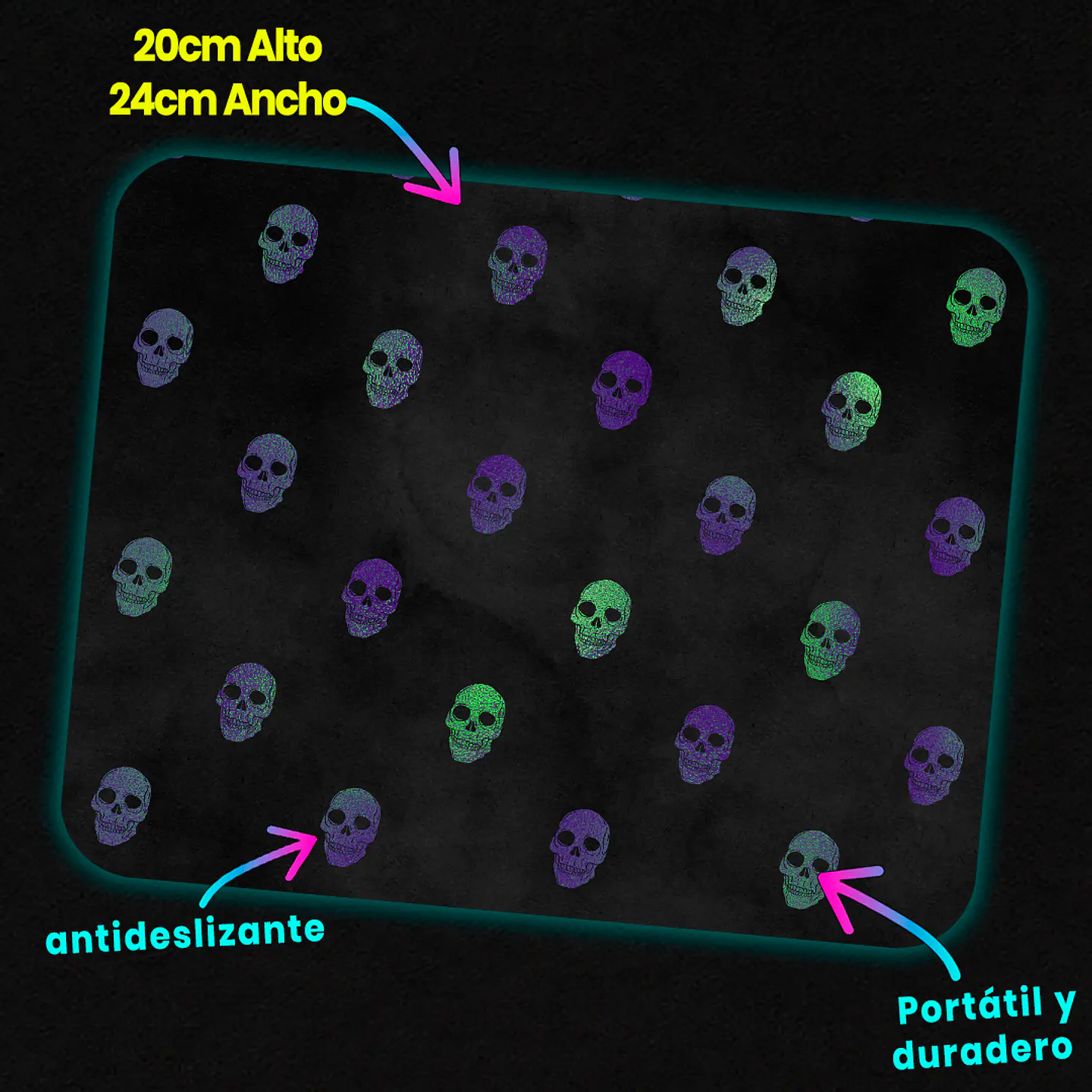 Mousepad 20x24 cm - Diseño Calaveras Pequeñas Morado y Verde 3