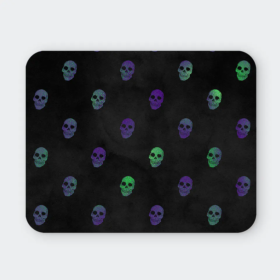 Mousepad 20x24 cm - Diseño Calaveras Pequeñas Morado y Verde 1
