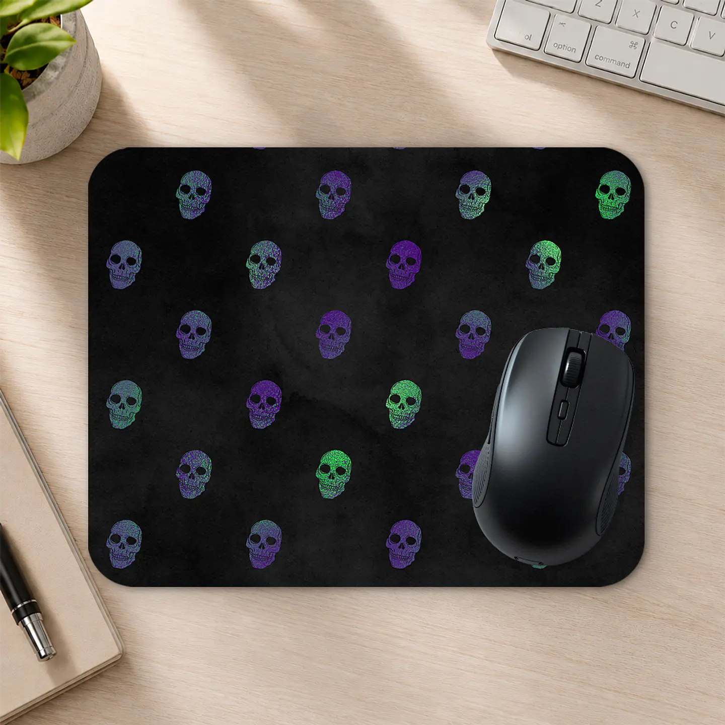 Mousepad 20x24 cm - Diseño Calaveras Pequeñas Morado y Verde 2