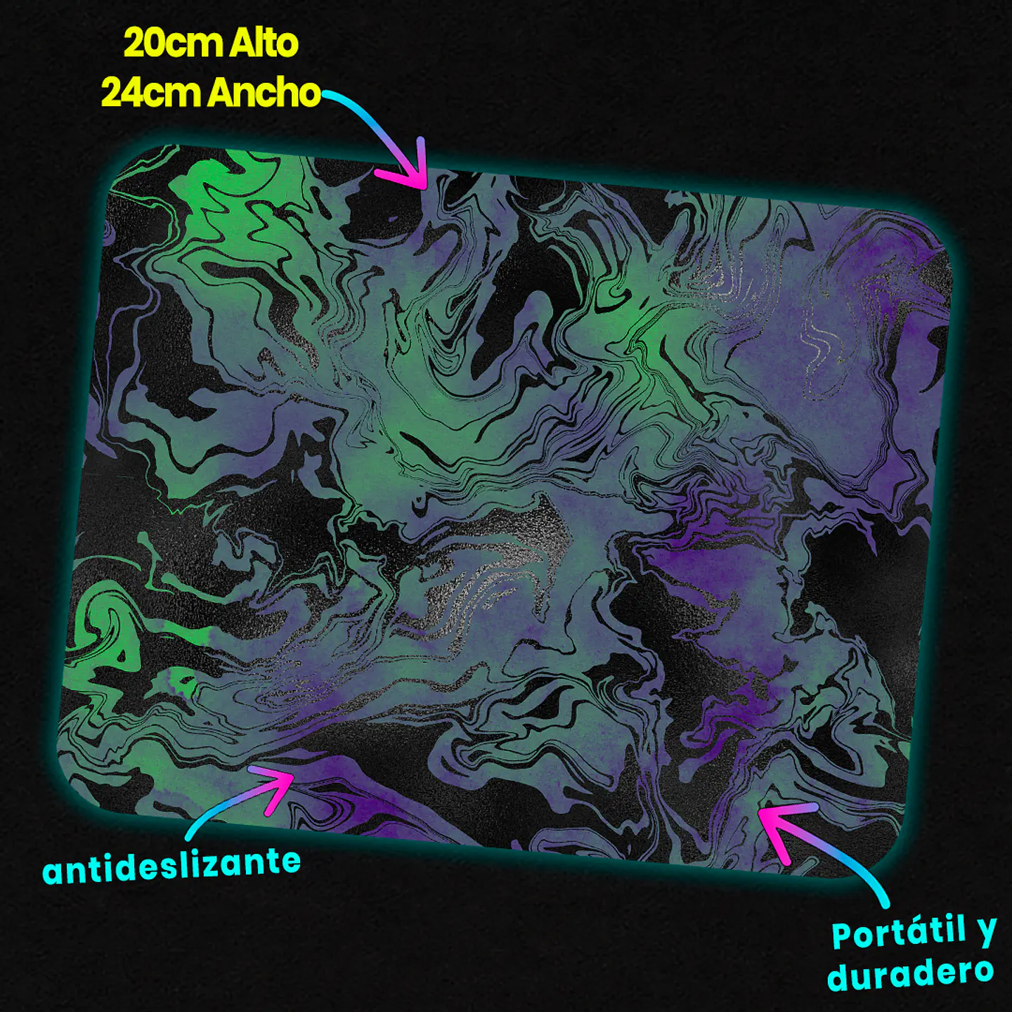 Mousepad 20x24 cm - Diseño Abstracto Mármol Verde y Morado 3