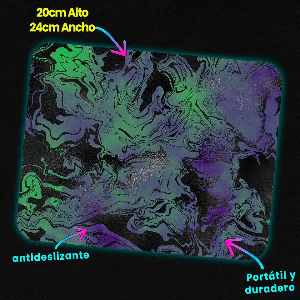 Mousepad 20x24 cm - Diseño Abstracto Mármol Verde y Morado 3