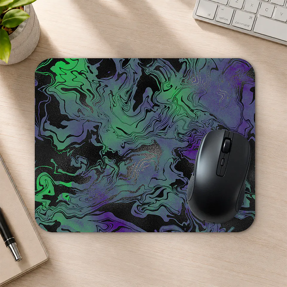 Mousepad 20x24 cm - Diseño Abstracto Mármol Verde y Morado 2
