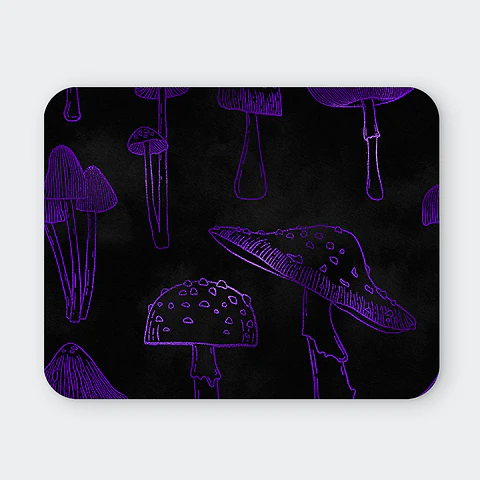 Mousepad 20x24 cm - Diseño Hongos Morados sobre Fondo Negro