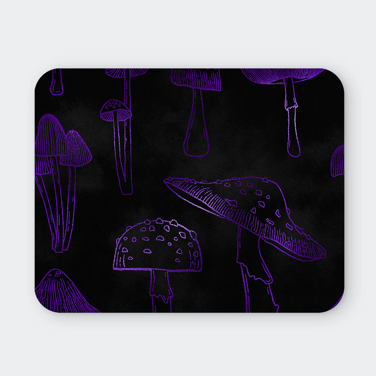 Mousepad 20x24 cm - Diseño Hongos Morados sobre Fondo Negro 1