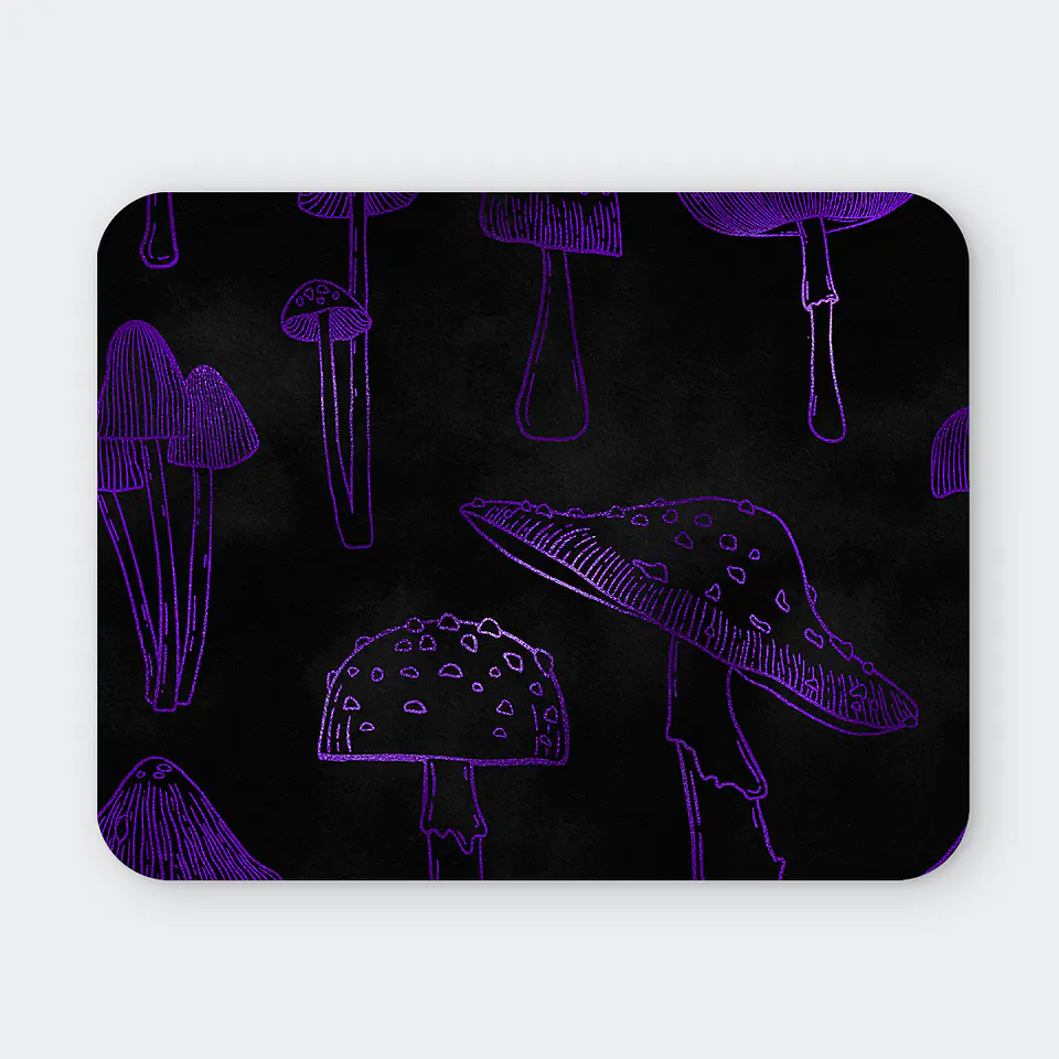 Mousepad 20x24 cm - Diseño Hongos Morados sobre Fondo Negro 1