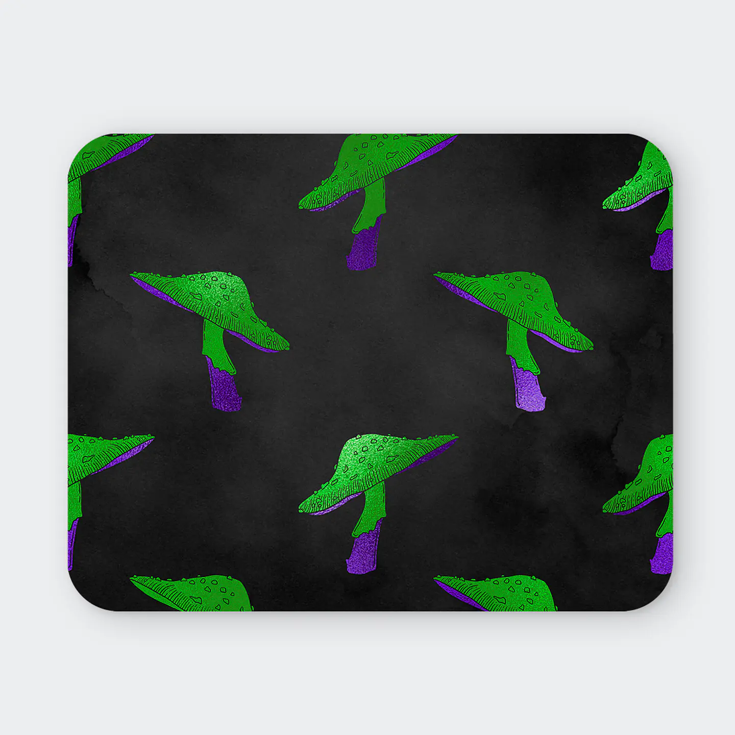 Mousepad 20x24 cm - Diseño Hongos Verdes y Morados Fondo Negro 1