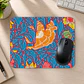 Mousepad 20x24 cm - Diseño Flores Tropicales Azul y Naranjo - Miniatura 2