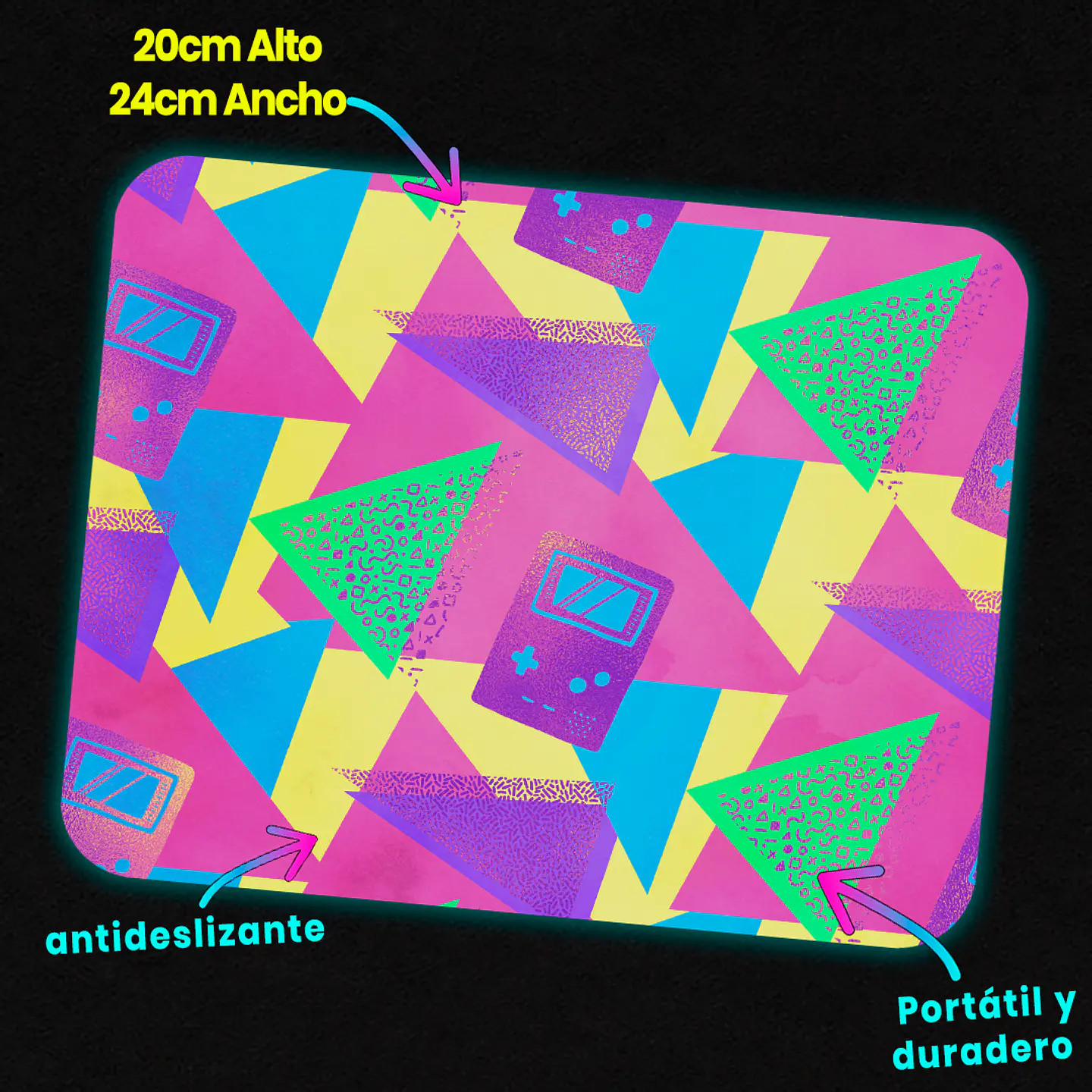 Mousepad 20x24 cm - Diseño Gamer Retro Neón 3